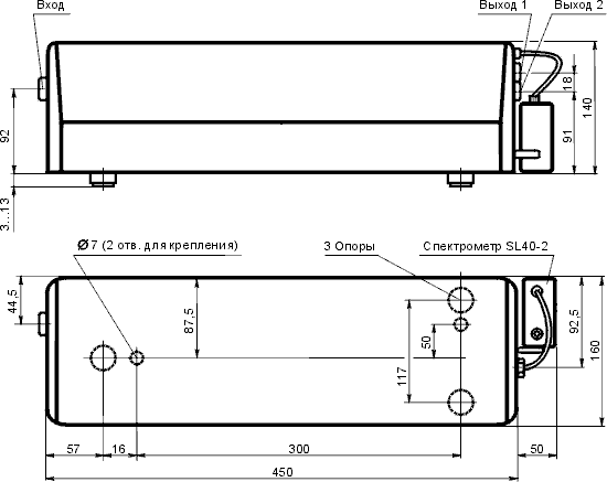 Габаритные размеры оптического параметрического генератора (осциллятора) света COPO2200A