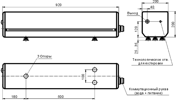 Габаритные размеры твердотельного квазинепрерывного гранатового (Nd:YAG) лазера LF2210 (LF241)