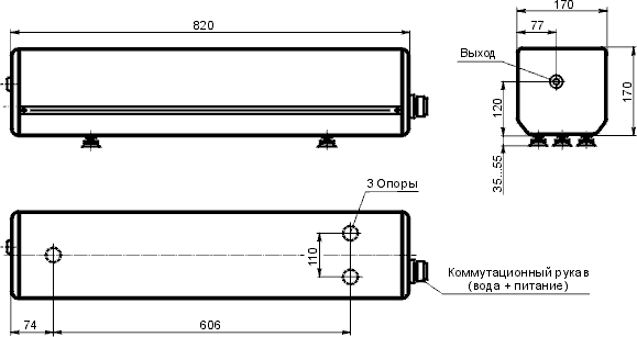Габаритные размеры твердотельного квазинепрерывного гранатового (Nd:YAG) лазера PR21-70